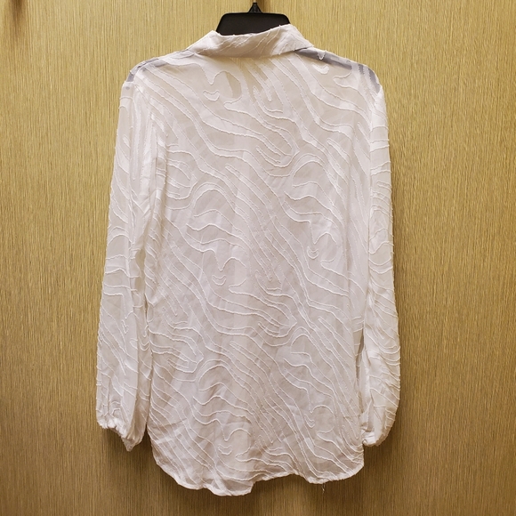 NWOT Zebra Print Semi Sheer Tunic Bishop Sleeve Size Lg - Picture 8 of 12